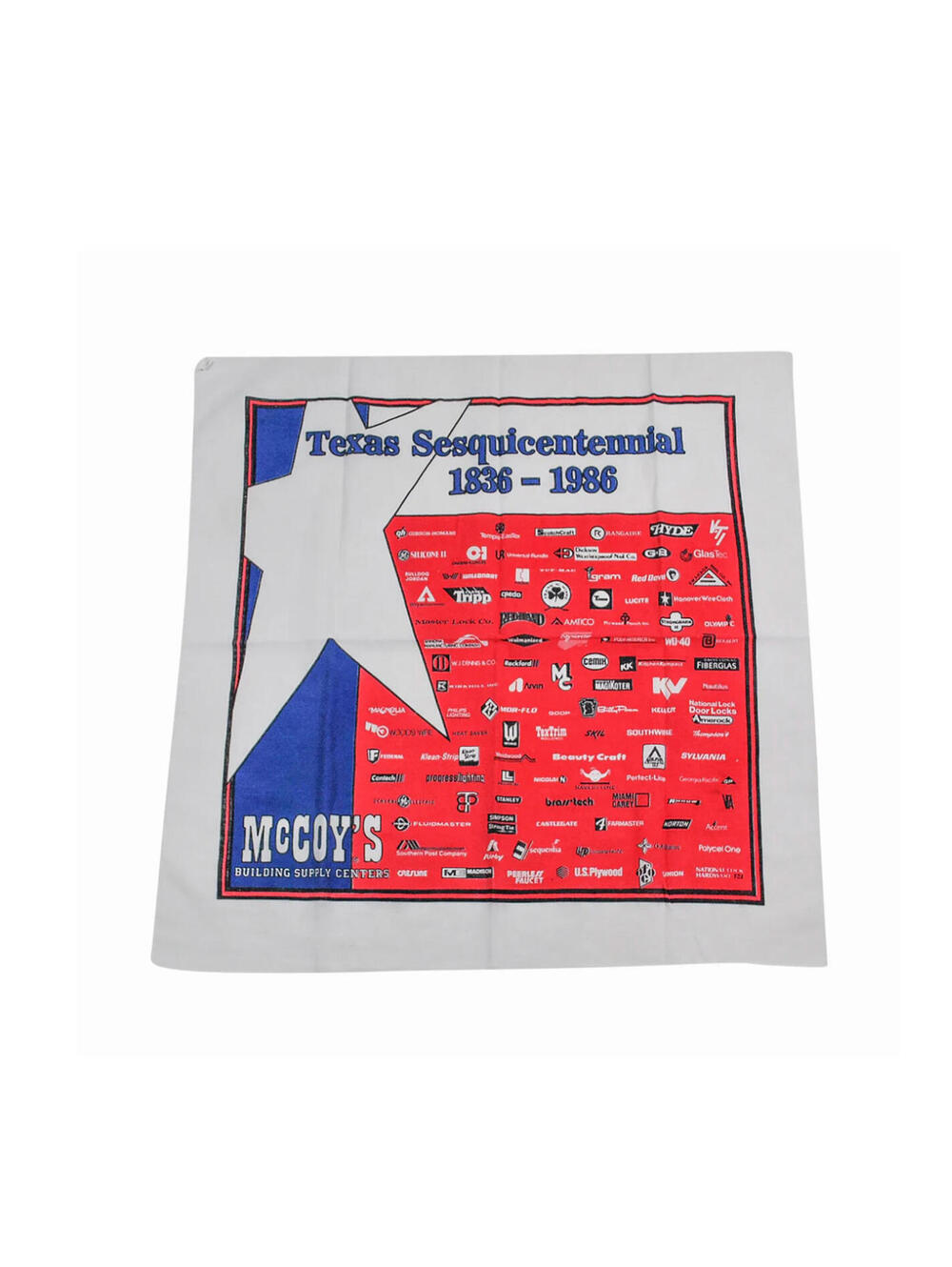 Vintage Texas McCoy's Building Supple State 80s Red White Blue Bandana